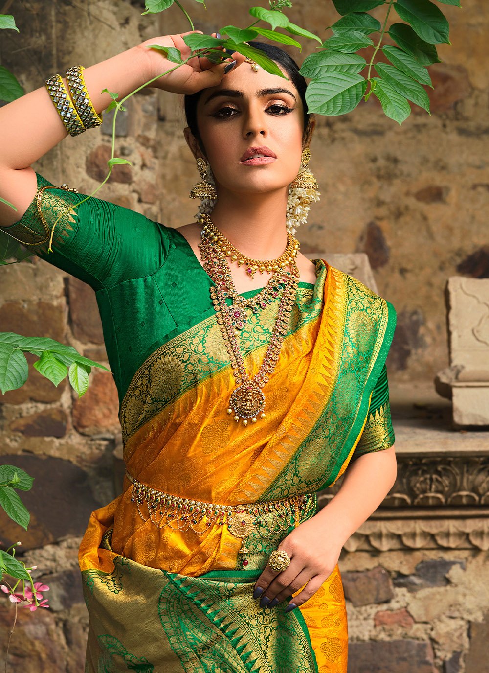 Classic Satin Silk Mustard Patch Border Saree