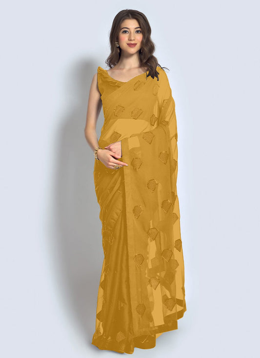 Classic Georgette Mustard Sequins Saree