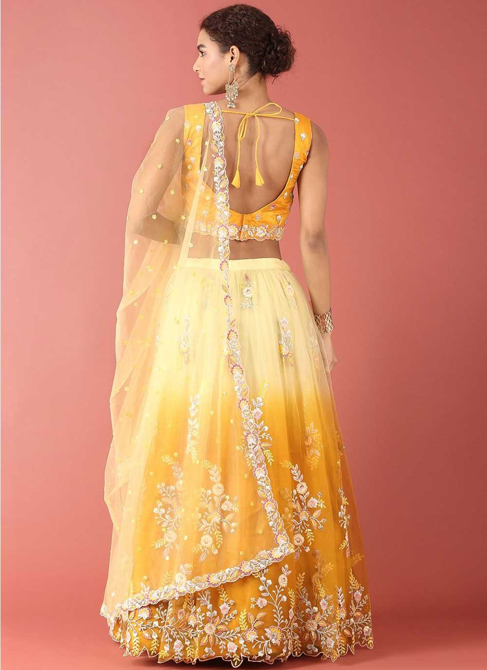 Lehenga Choli Net Mustard Embroidered Lehenga Choli