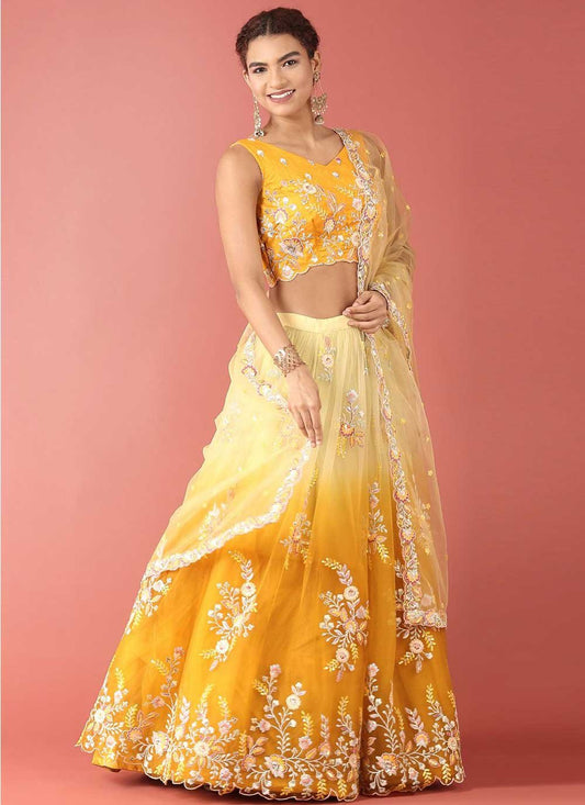 Lehenga Choli Net Mustard Embroidered Lehenga Choli