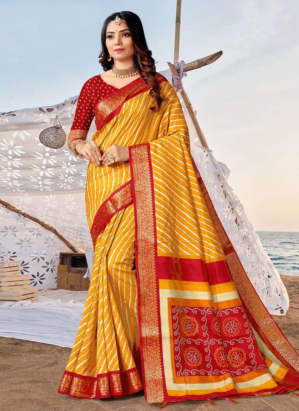 Trendy Saree Silk Mustard Patch Border Saree