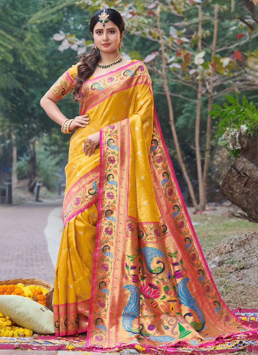 Traditional Saree Silk Mustard Weaving Saree