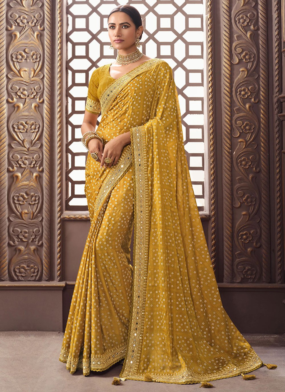 Classic Silk Mustard Embroidered Saree