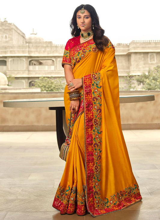 Traditional Saree Silk Mustard Embroidered Saree