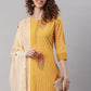 Straight Salwar Suit Cotton Mustard Strips Print Salwar Kameez