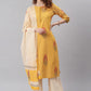 Straight Salwar Suit Cotton Mustard Strips Print Salwar Kameez