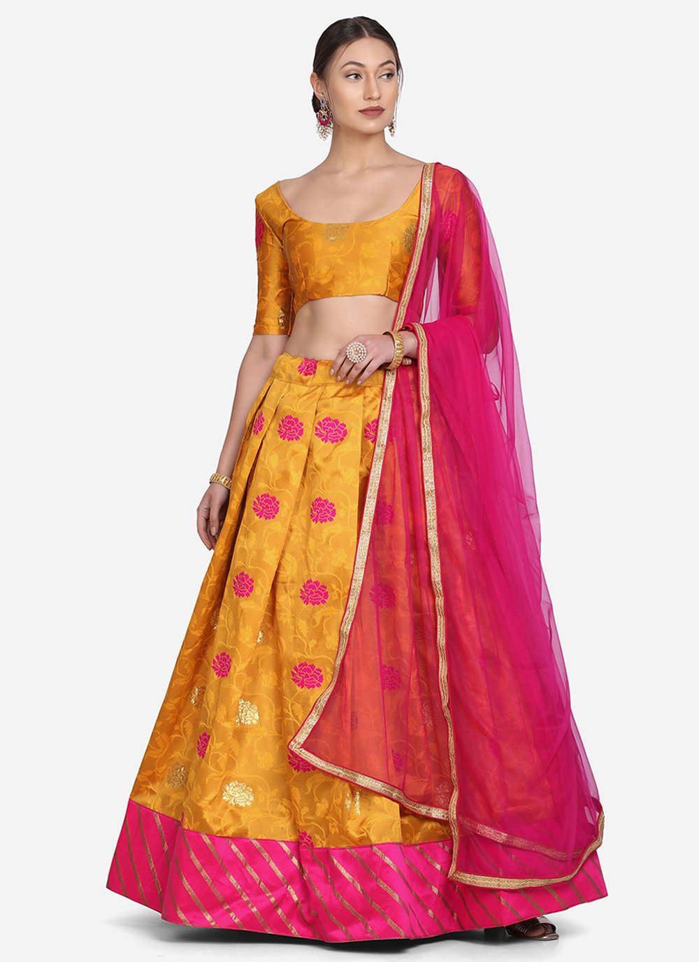 Lehenga Choli Tafeta Silk Mustard Woven Lehenga Choli