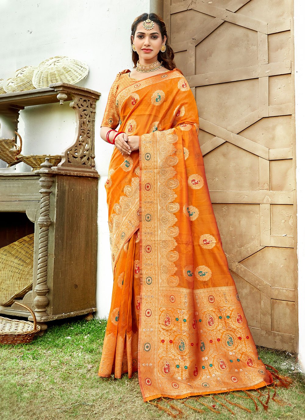 Trendy Saree Organza Mustard Embroidered Saree