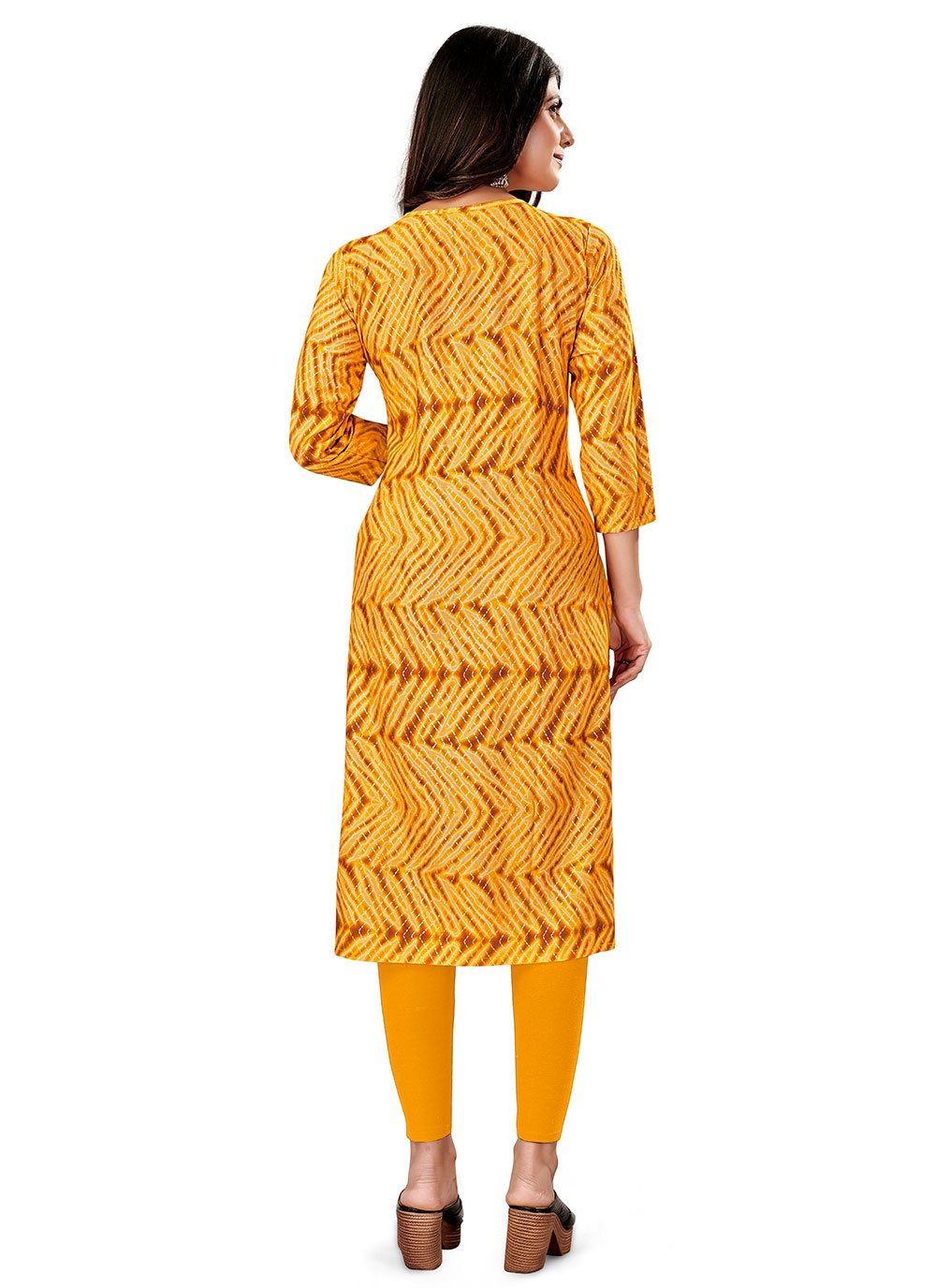 Casual Kurti Rayon Viscose Mustard Foil Print Kurtis