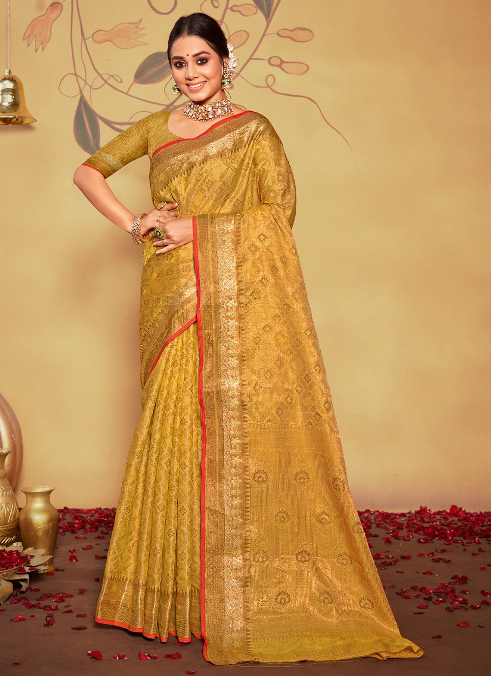 Traditional Saree Banarasi Silk Mustard Weaving Saree