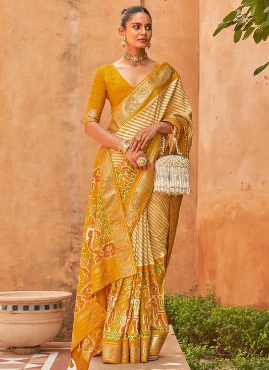 Classic Patola Silk Mustard Weaving Saree