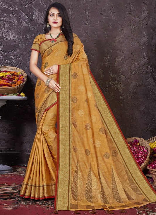 Designer Silk Mustard Weaving Saree