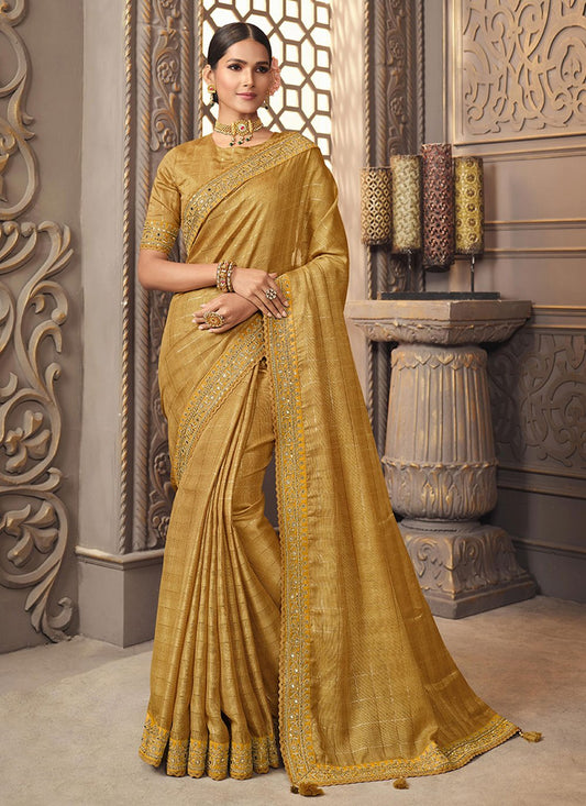 Trendy Saree Silk Mustard Embroidered Saree