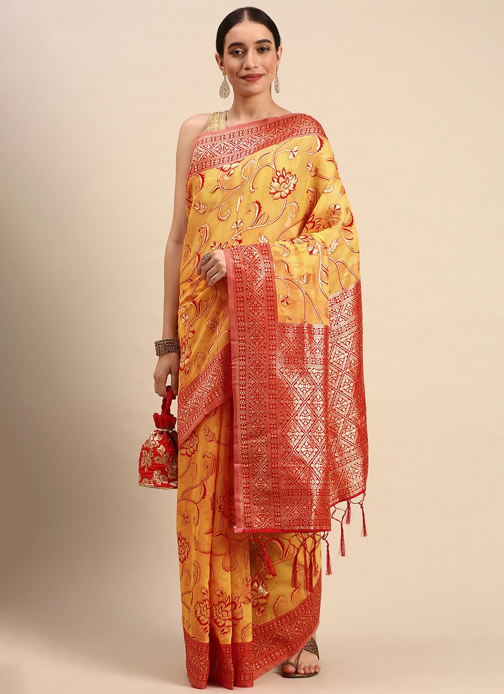 Classic Soft Cotton Mustard Weaving Saree