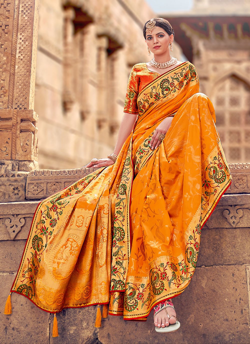 Classic Silk Mustard Weaving Saree