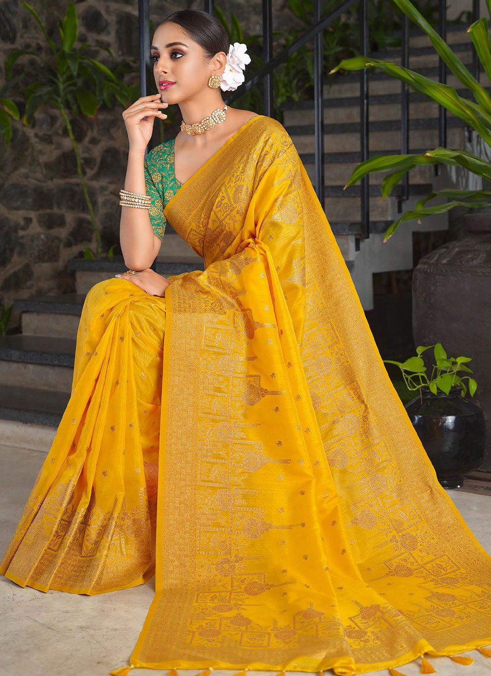 Classic Silk Mustard Patch Border Saree