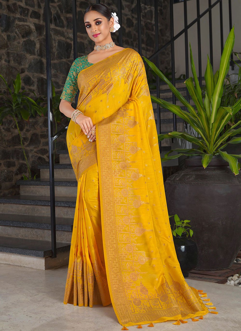 Classic Silk Mustard Patch Border Saree