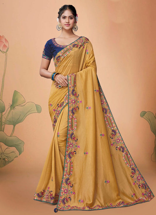 Classic Silk Mustard Embroidered Saree