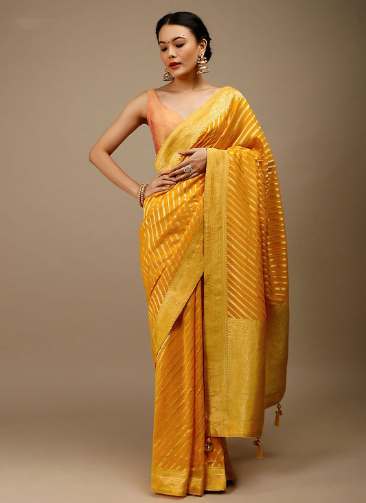 Classic Art Banarasi Silk Mustard Woven Saree