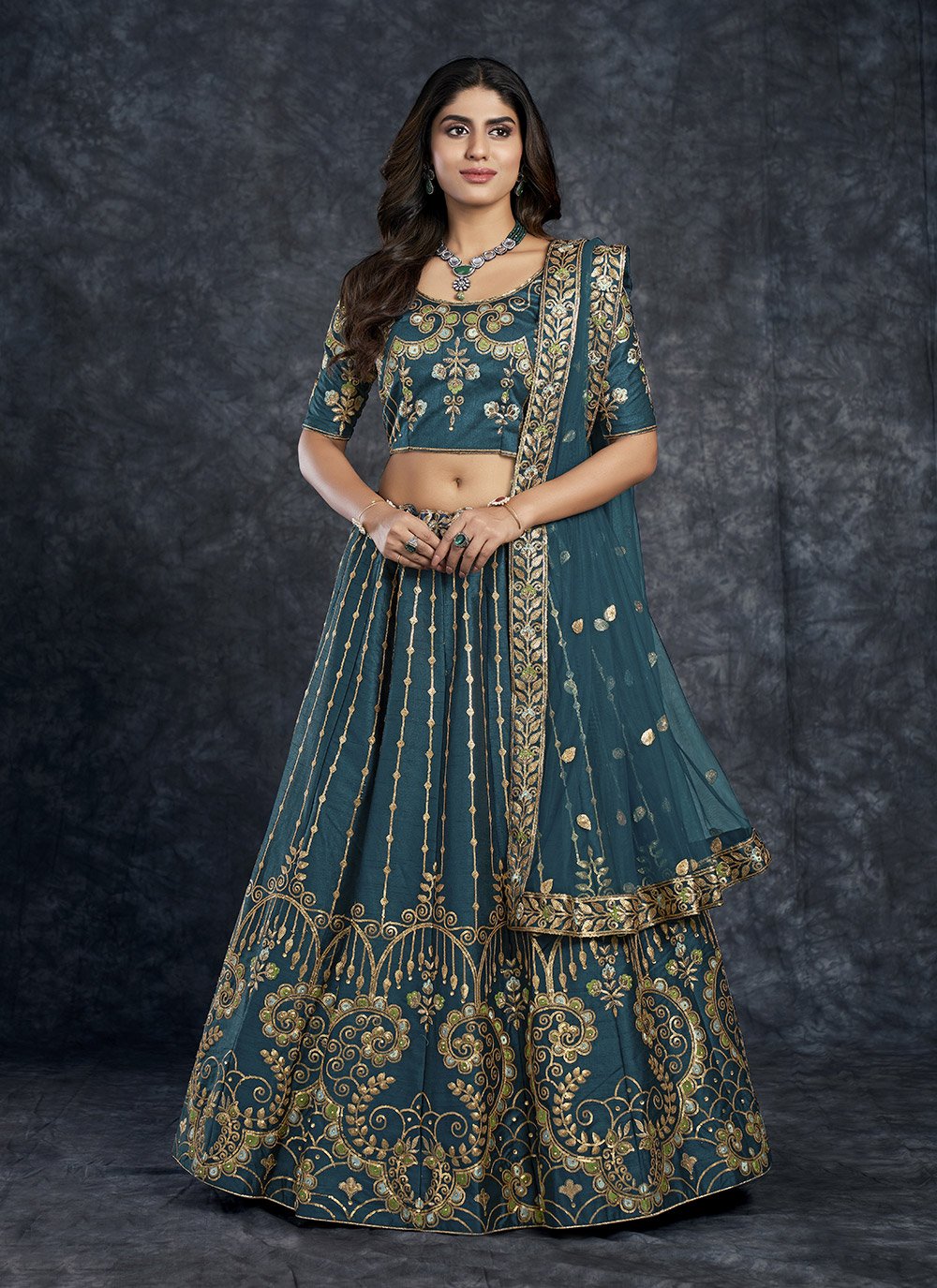 A Line Lehenga Silk Blue Dimond Lehenga Choli