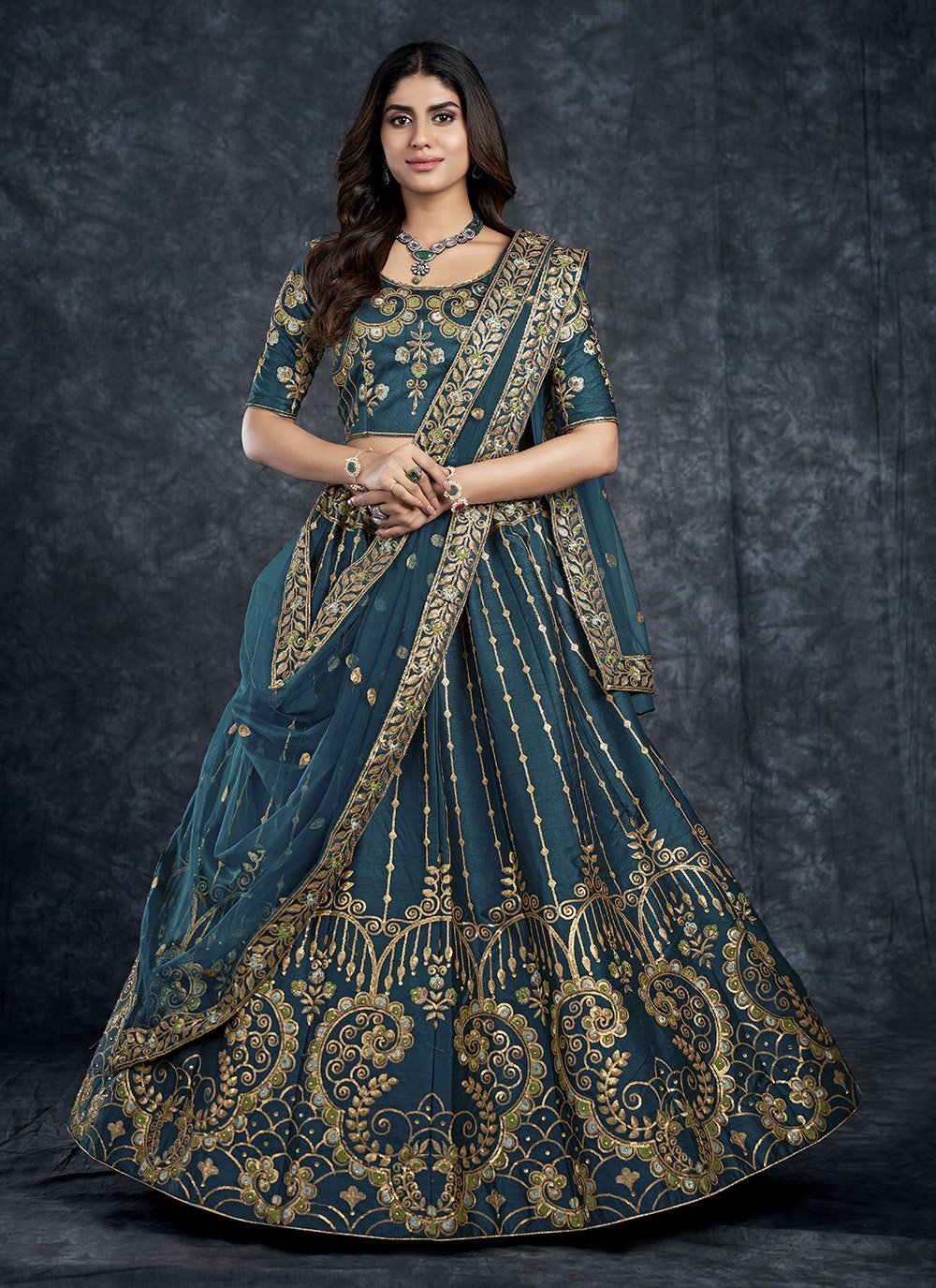 A Line Lehenga Silk Blue Dimond Lehenga Choli