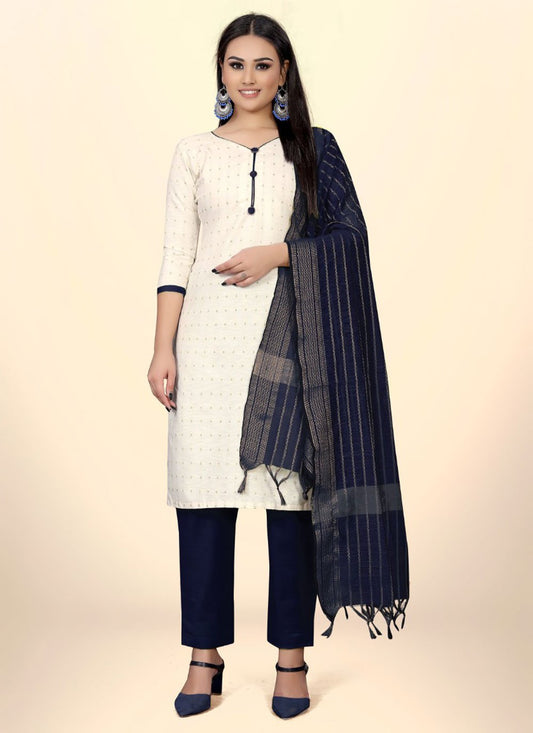 Salwar Suit Cotton Jacquard Blue Off White Embroidered Salwar Kameez