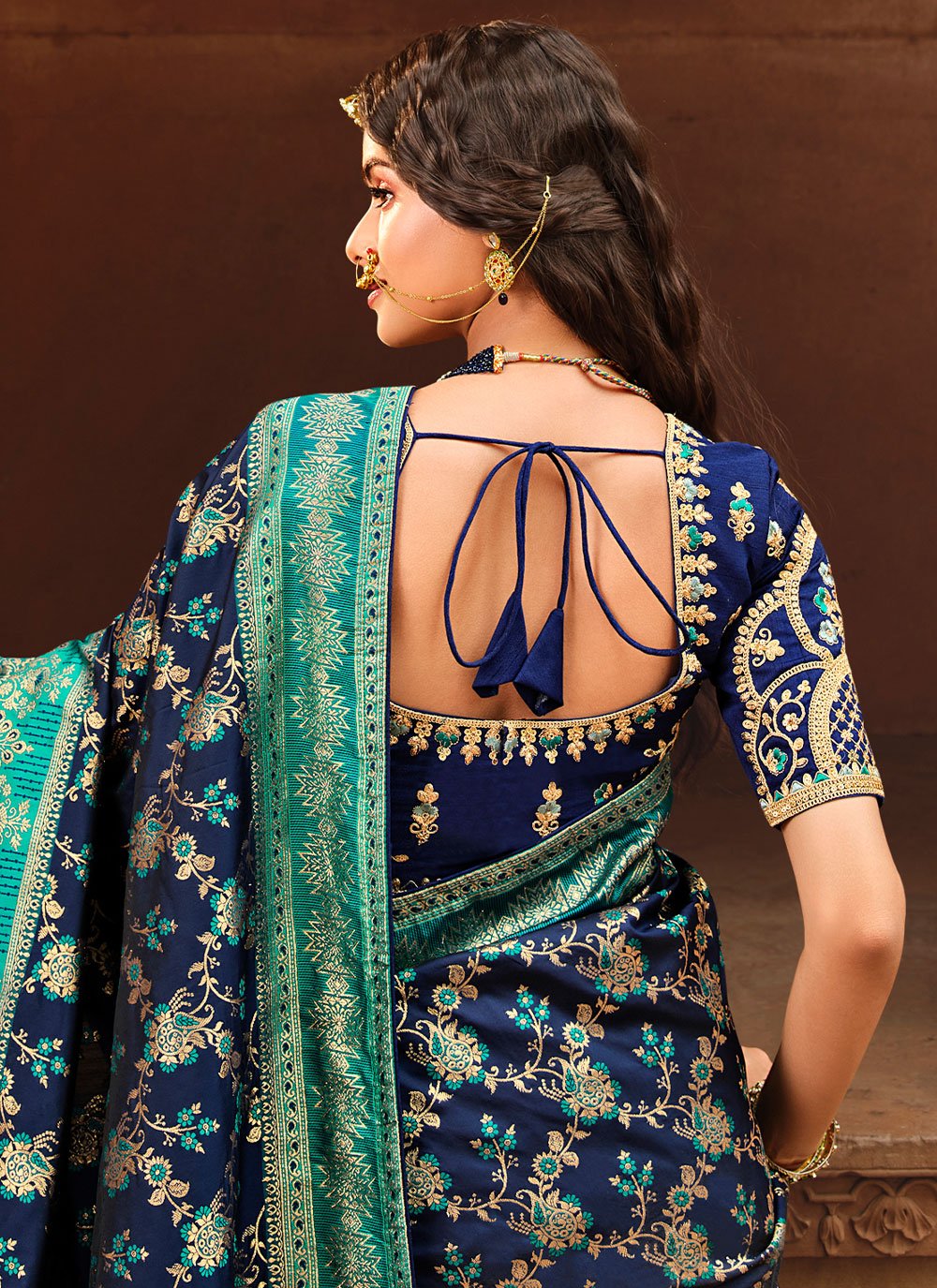 Trendy Saree Silk Blue Rama Weaving Saree