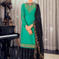 Floor Lenght Salwar Suit Georgette Satin Blue Turquoise Diamond Salwar Kameez