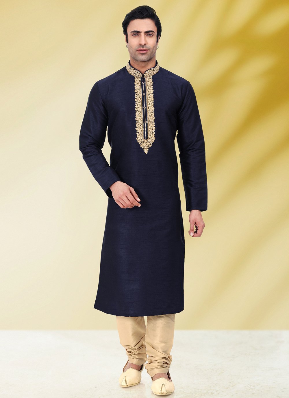 Kurta Pyjama Art Banarasi Silk Blue Embroidered Mens