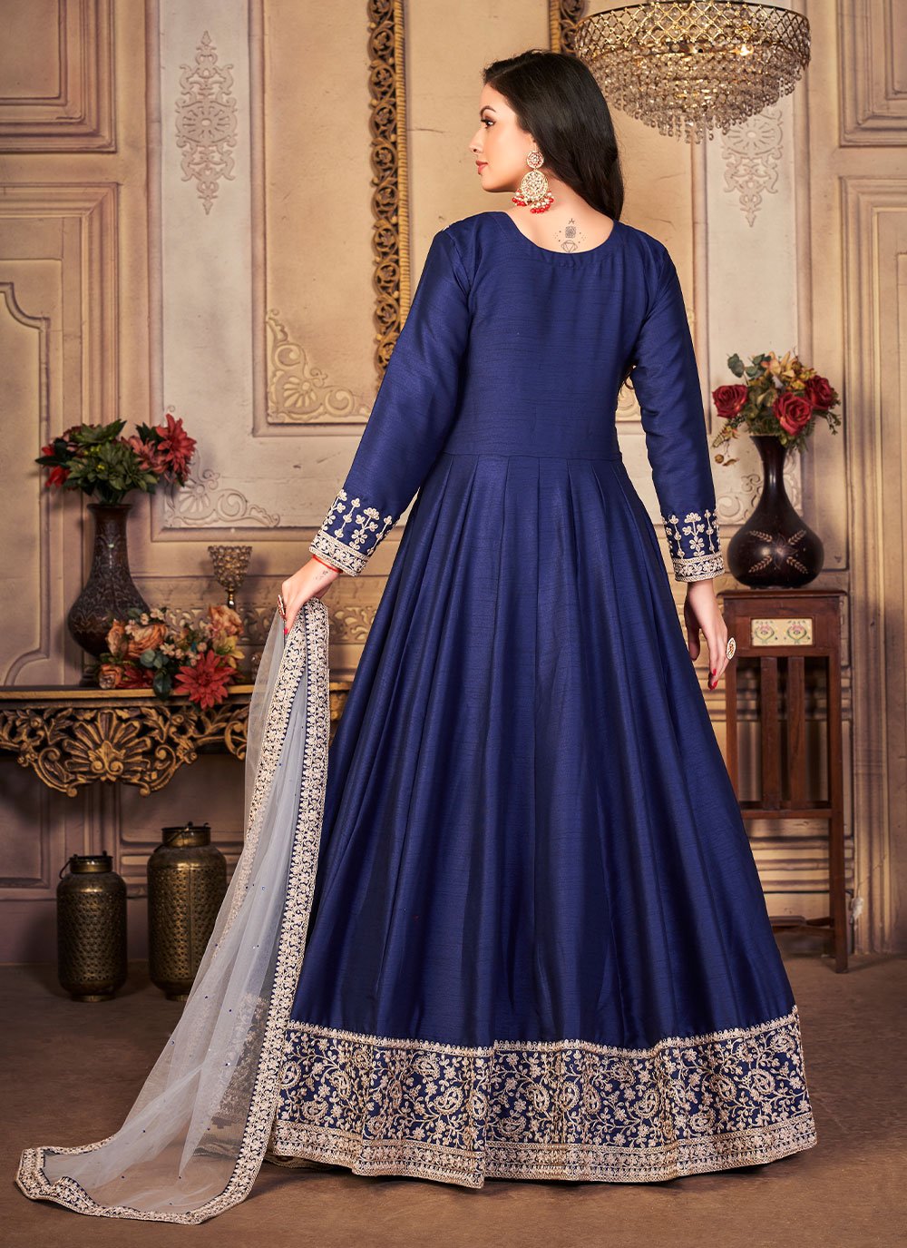 Salwar Suit Art Silk Blue Embroidered Salwar Kameez