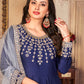 Salwar Suit Art Silk Blue Embroidered Salwar Kameez