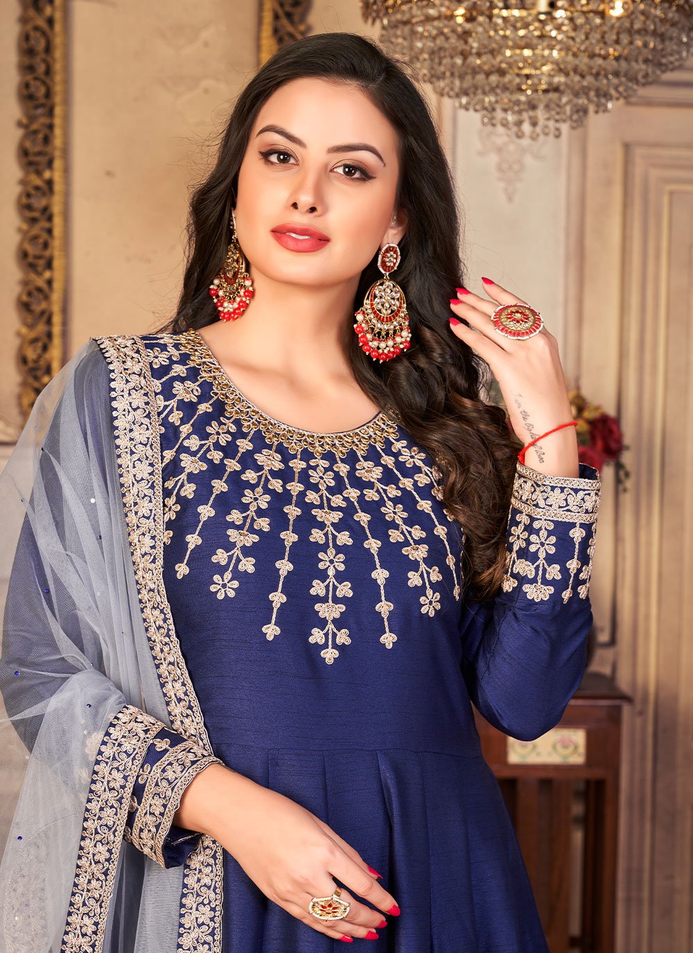 Salwar Suit Art Silk Blue Embroidered Salwar Kameez