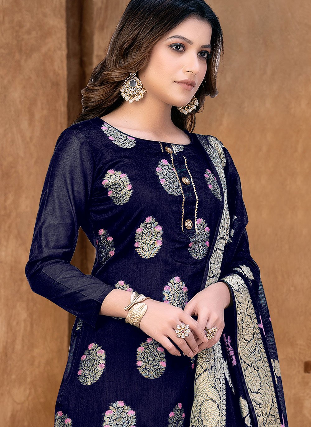 Salwar Suit Banarasi Jacquard Blue Weaving Salwar Kameez