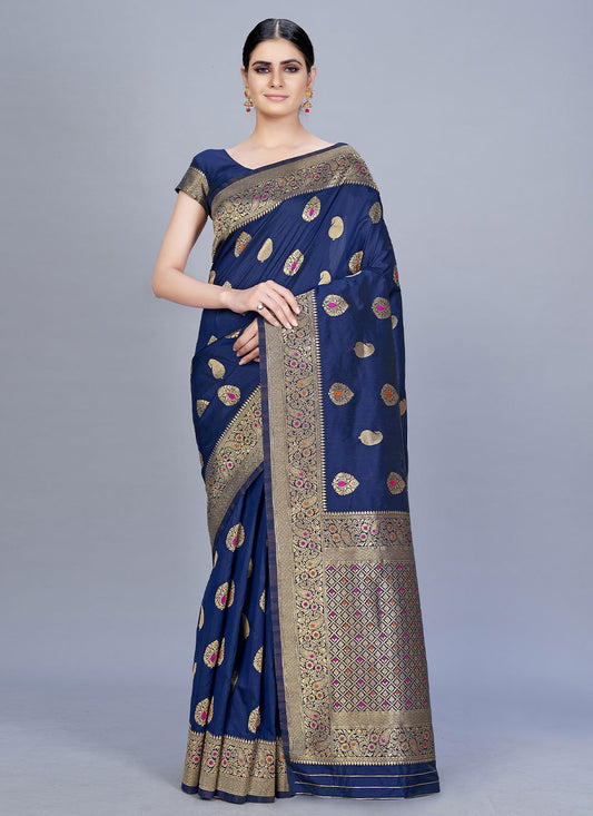 Designer Banarasi Silk Blue Woven Saree