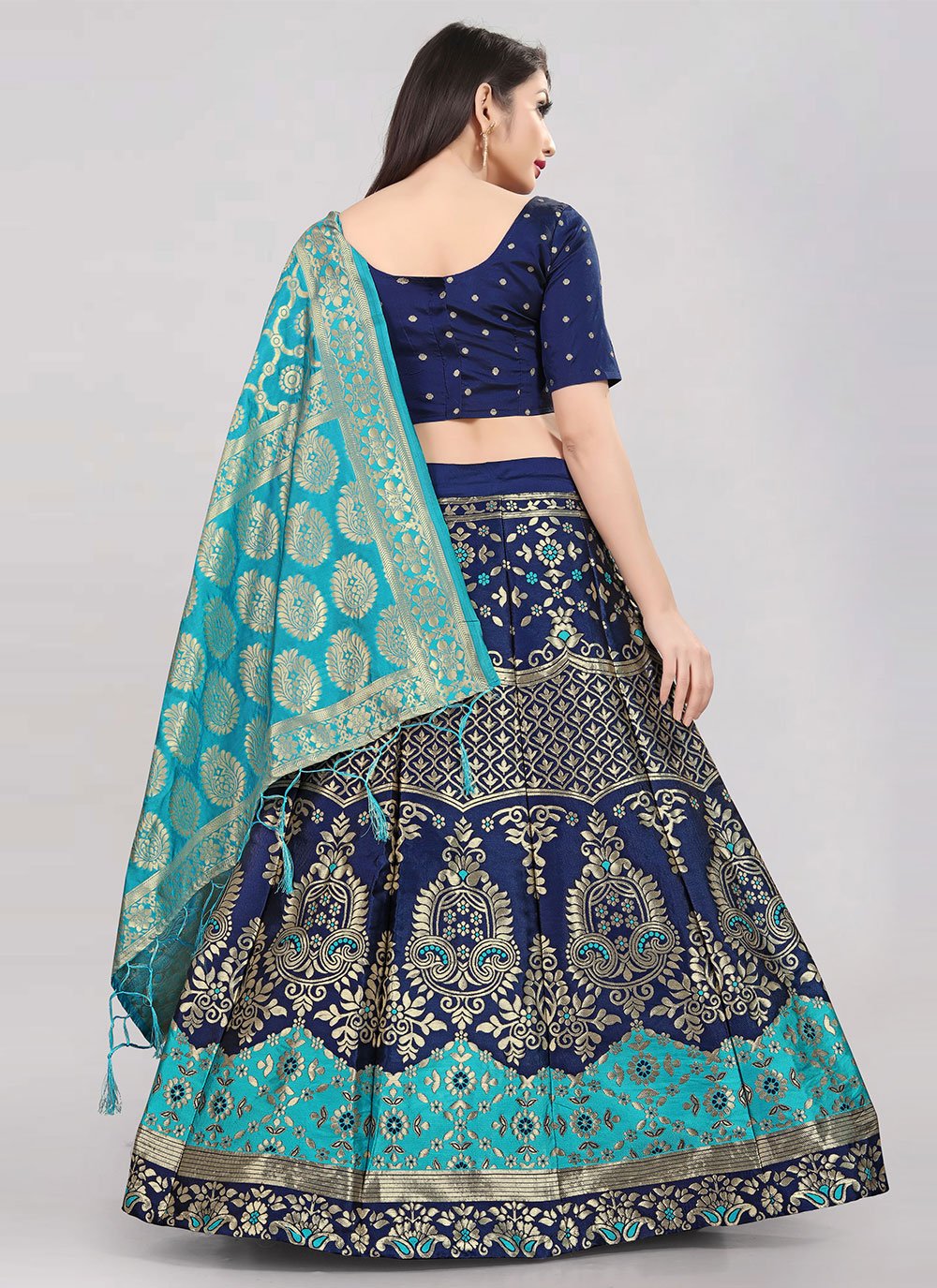 Lehenga Choli Banarasi Silk Jacquard Blue Jacquard Work Lehenga Choli