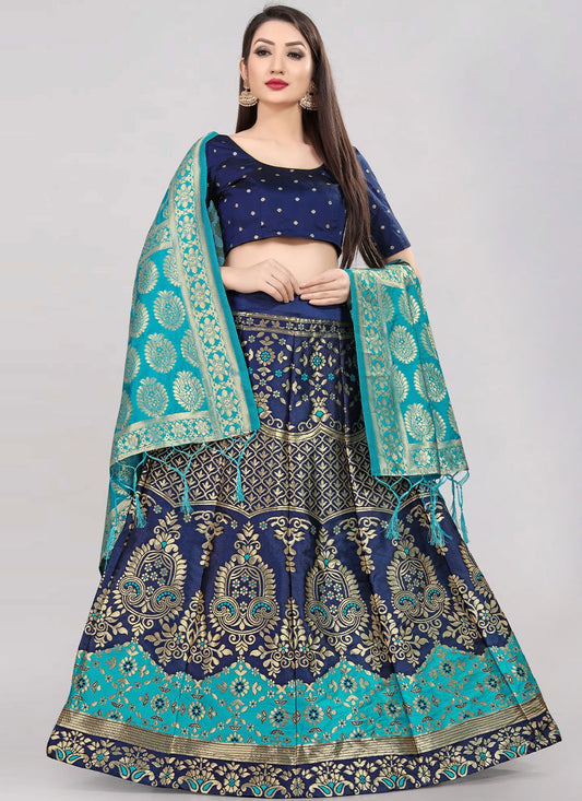 Lehenga Choli Banarasi Silk Jacquard Blue Jacquard Work Lehenga Choli