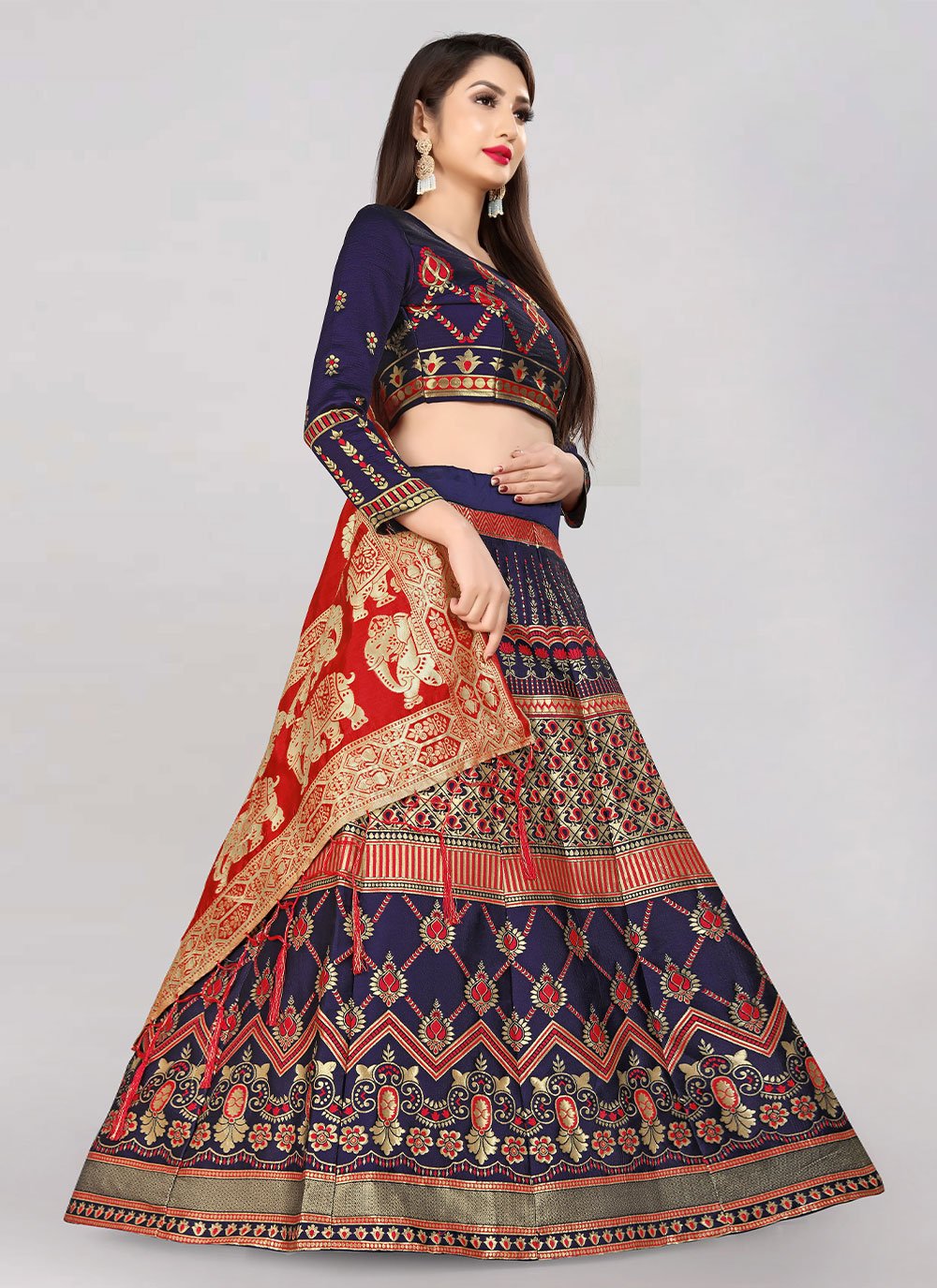 Lehenga Choli Banarasi Silk Blue Jacquard Work Lehenga Choli