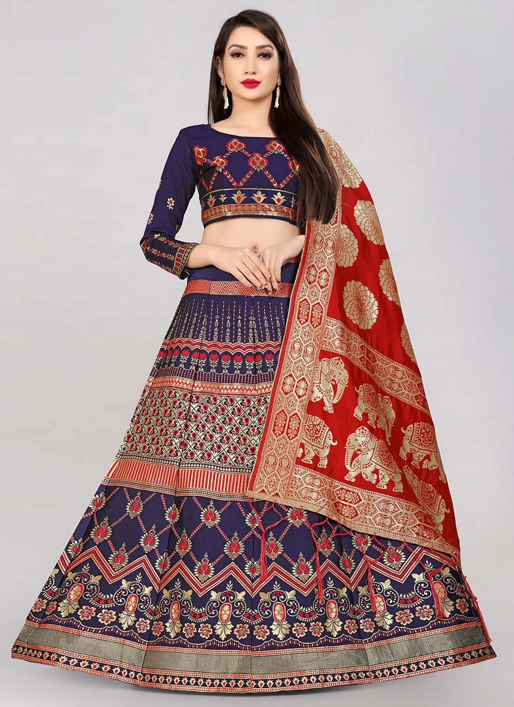 Lehenga Choli Banarasi Silk Blue Jacquard Work Lehenga Choli