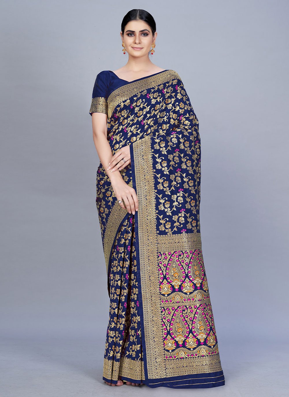 Trendy Saree Banarasi Silk Blue Woven Saree