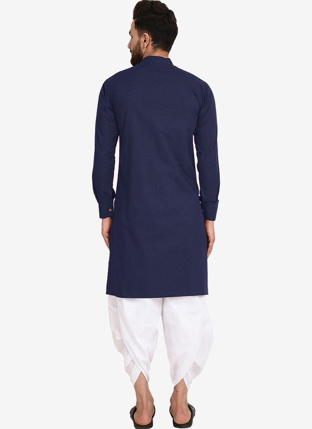 Dhoti Kurta Blended Cotton Blue Plain Mens