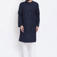 Kurta Pyjama Blended Cotton Blue Plain Mens