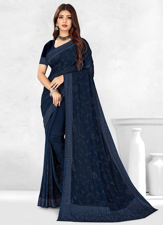 Contemporary Georgette Blue Embroidered Saree