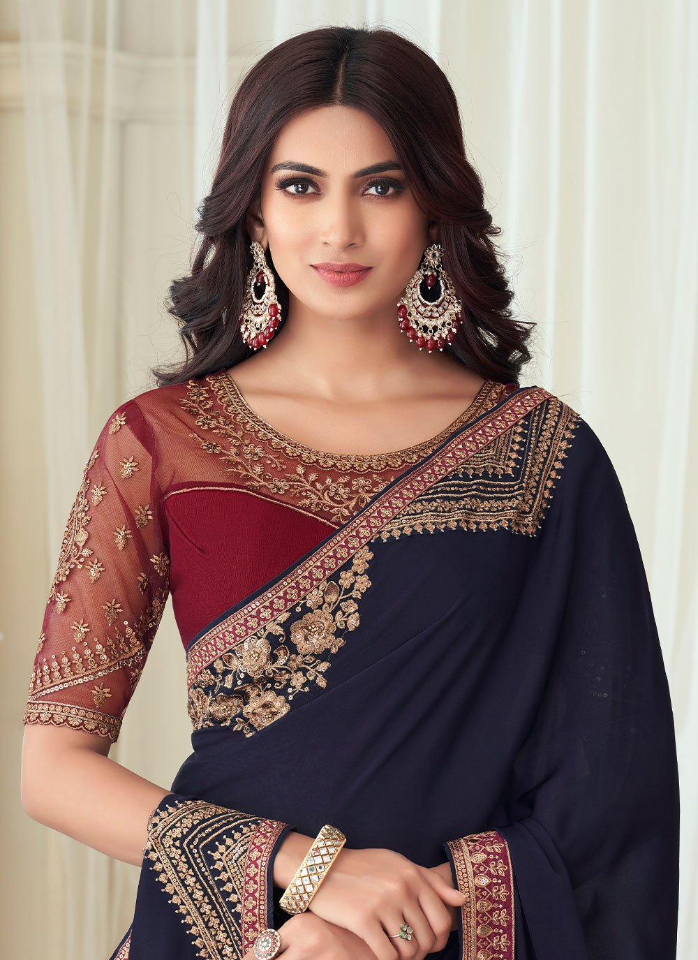 Trendy Saree Silk Blue Embroidered Saree