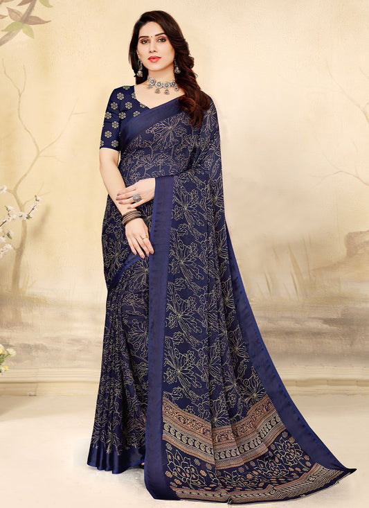 Classic Chiffon Blue Print Saree