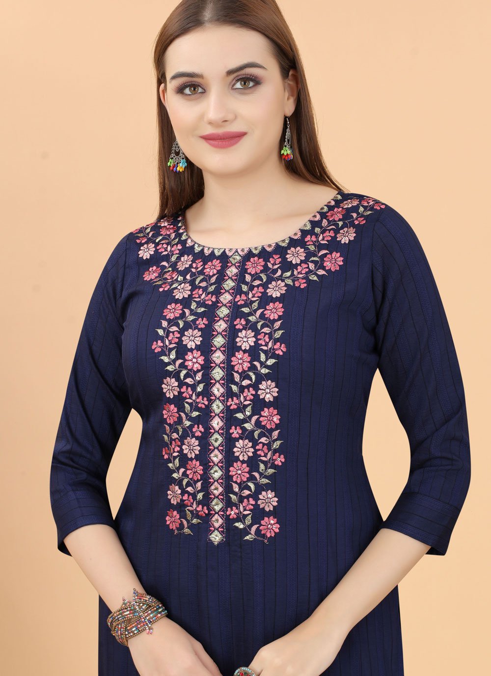 Casual Kurti Viscose Blue Embroidered Kurtis