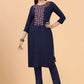 Casual Kurti Viscose Blue Embroidered Kurtis