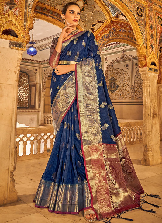 Classic Tussar Silk Blue Weaving Saree