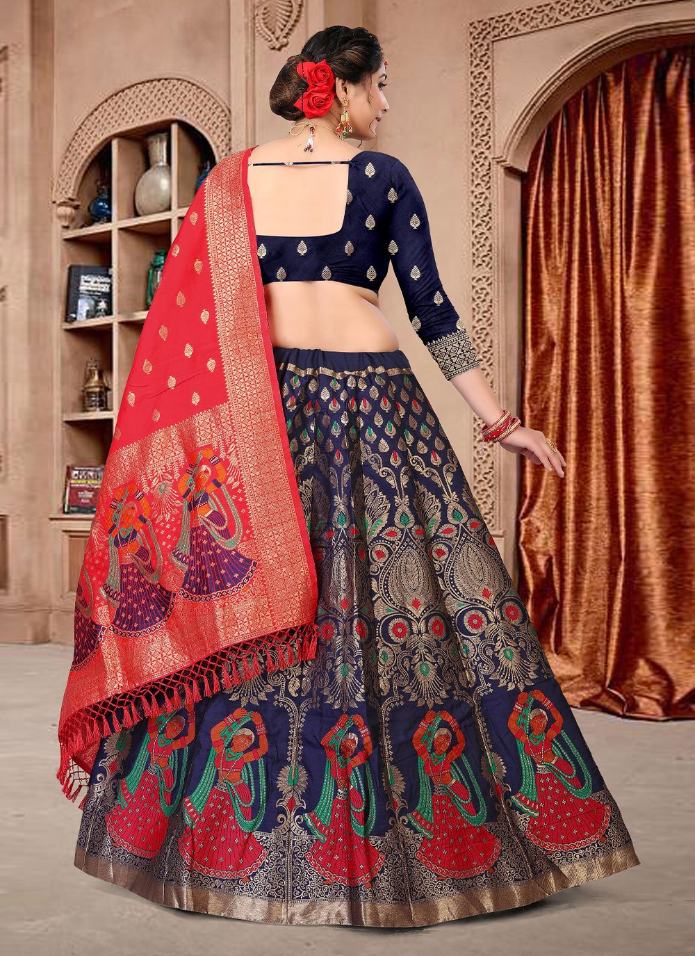 Lehenga Choli Jacquard Blue Woven Lehenga Choli