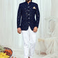 Jodhpuri Suit Velvet Blue Embroidered Mens