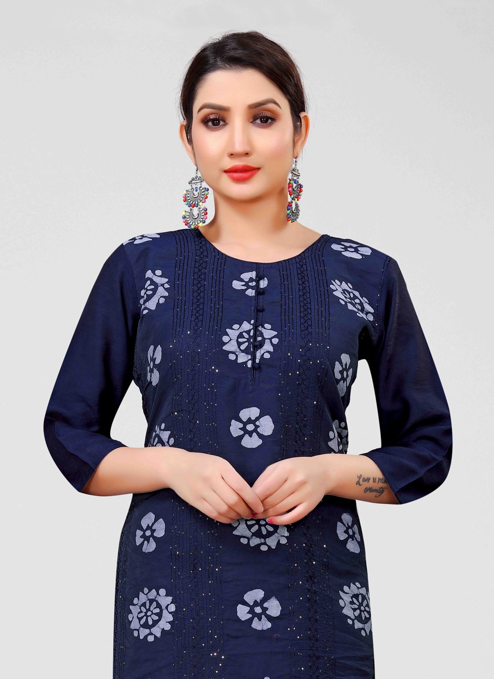 Designer Kurti Chanderi Blue Embroidered Kurtis